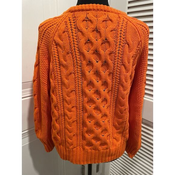 J CREW Orange Cable Knit Cotton Sweater Pullover Long Sleeve Size Medium - Picture 2 of 10
